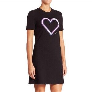 Carven Dress Black Mini Metallic Heart Short Sleeve Embroidered Shirt Medium